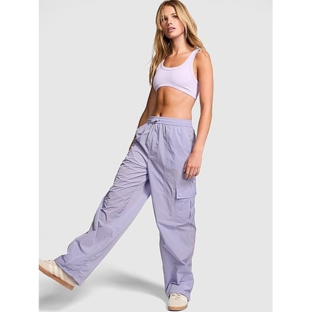 PINK Victoria's Secret Parachute Cargo Pants Womens S Purple Relaxed Lightweight